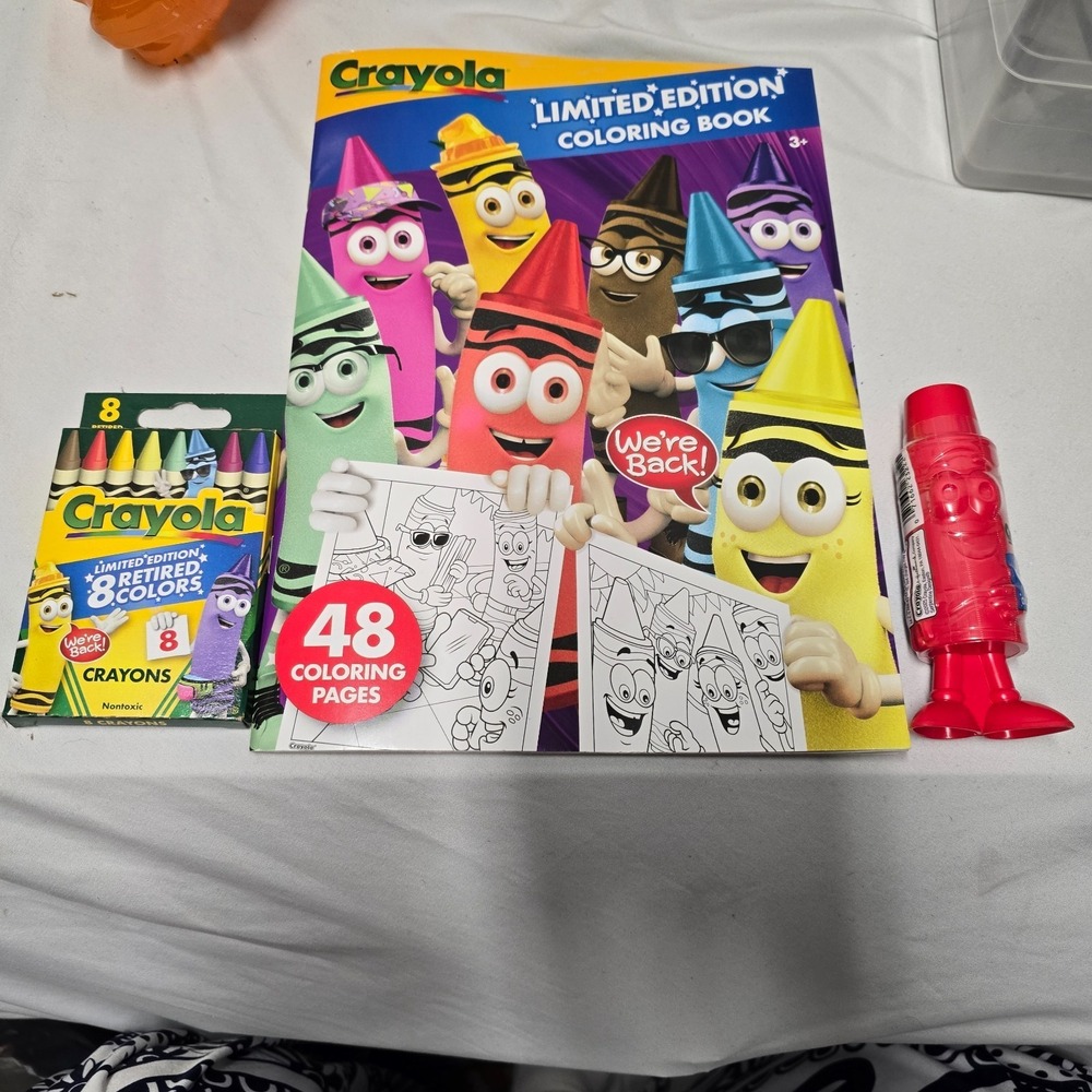 Crayola Limited Edition 8 Retired Colored Crayons , Book and Red Sharpener NEW